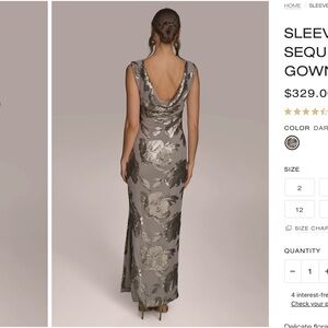 Donna Karan Metallic Floral Gown - Silver and Gray